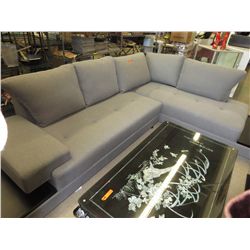 Contemporary sectional, grey, built in end tables