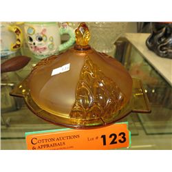 Amber depression glass covered dish