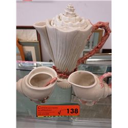 Fitz & Floyd Oceana coffee pot, cream and sugar
