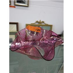 Hand blown vintage cranberry crackle dish