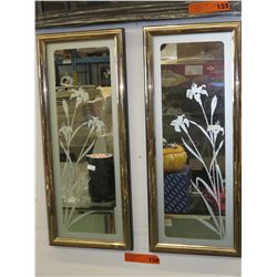 A pair of etched glass mirror -lilies