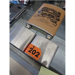 3 stainless steel  flasks with logos