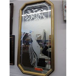 Etched framed mirror. 20" x 39"