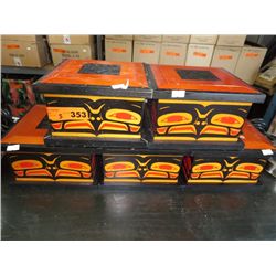 Five lidded wooden boxes - Haida design
