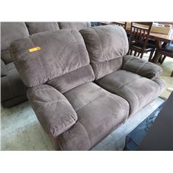 Power reclining upholstered loveseat in brown