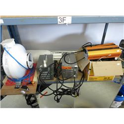 Shelf lot of indoor garden lighting and fans