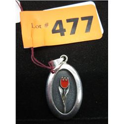 Silver & enameled pendant, tulip design