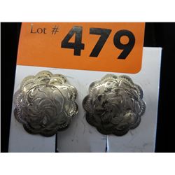 Pair of sterling screw back earrings. 1" dia