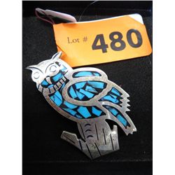 Sterling owl pendant with inlaid turquoise