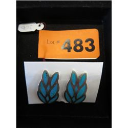 Pair of sterling & inlaid turquoise earrings