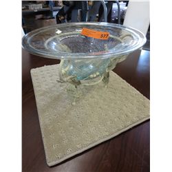 Crackle glass fruit bowl on a stand