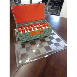 Glass chessboard and pieces