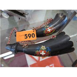 Pair of Swiss horns carved from antlers