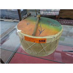 Drum, signed "Larry Smalley" and stick