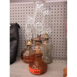 3 antique oil lamp bases, with shades
