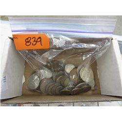 Bag of approx 50 foreign coins and tokens