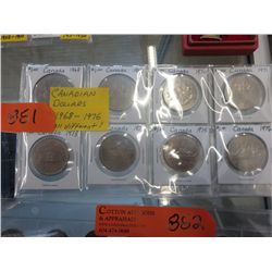 8 Canadian Dollar Coins1968-1976