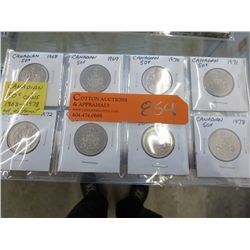 8 Canadian .50 Cent pieces 1968-1978