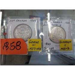 2 Silver .50 Cent Pieces