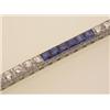 Image 1 : fine vintage platinum, sapphire and diamond bracelet In platinum, with engraved box links and ope...