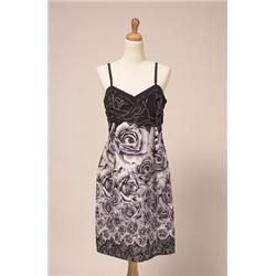 versace DRESS The taffeta slip dress is in black, white and gray printed with roses.Labelled Gi...