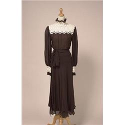 paule nelson silk chiffon dress With a ruffled high collar, cream coloured lace yoke and sleeve d...