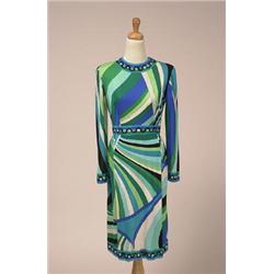 emilio pucci silk dress In silk jersey, printed with signature in shades of black, blue, green an...