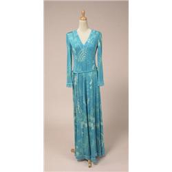 averardo bessi dress The full length dress is in silk jersey, is printed in shades of blue, and h...