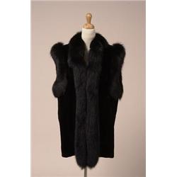 SHEARED MINK AND FOX VEST The body of the hip length vest is in black sheared mink, with black fo...