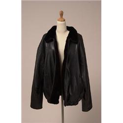 GENTLEMAN'S LEATHER JACKET WITH MINK COLLAr The black leather bomber style zippered jacket has a...