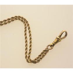 two gold chain necklaces A 15K yellow gold 1.7 mm. rope chain is completed by a swivel; together...