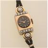 Image 1 : lady's retro wristwatch The rectangular case is in 14K rose gold and has two rows of five round b...