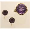Image 1 : amethyst and gold ring, with earrings A round facetted 13.14 carat amethyst is set with four claw...