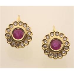 ruby and diamond cluster drop earrings In 18K yellow gold, with European style backs for pierced...