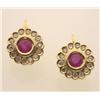 Image 1 : ruby and diamond cluster drop earrings In 18K yellow gold, with European style backs for pierced...
