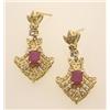 Image 1 : fancy ruby, diamond and gold earrings In 18K yellow gold, with posts for pierced ears; each earri...