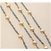 Image 1 : gold, Cultured red pearl and turquoise enamel necklace The design of turquoise enamelled twisted...
