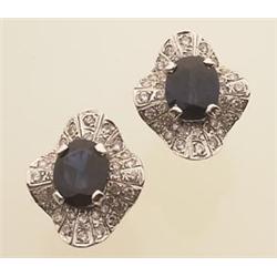 sapphire and diamond ballerina cluster earrings In 14K white gold, with yellow gold posts for pie...
