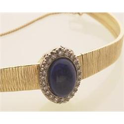 lady's vintage gold, lapis and diamond wristwatch, dial signed eBel The case and attached texture...