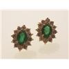 Image 1 : emerald and diamond cluster earrings In 14K yellow gold, with posts for pierced ears, the traditi...