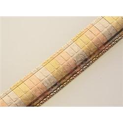 tri colour gold bracelet In 14K white, yellow and rose gold, the 14 mm. wide bombe Omega link bra...