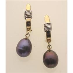 contemporary gold and pearl earrings In 14K yellow gold with white gold rope detail, the design i...