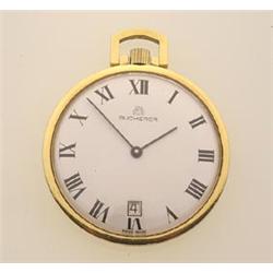 bucherer gold pocketwatch The 18K yellow gold thin open face case is numbered 1316, and engraved...
