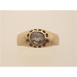 antique rose cut diamond and gold ring In 14K yellow gold, the domed tapering band features a .17...