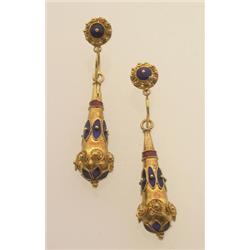 Victorian enamelled gold earrings In 18K yellow gold with a Roman finish, European style wires su...