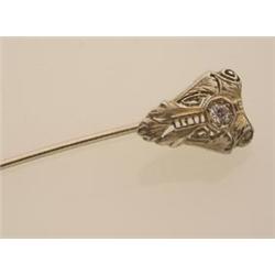 vintage diamond stickpin In 18K white gold, a pierced, engraved shield shape design features a .0...