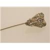 Image 1 : vintage diamond stickpin In 18K white gold, a pierced, engraved shield shape design features a .0...