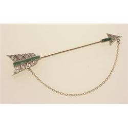 vintage jabot pin In platinum and 18K white gold, the shaft is capped with diamond and calibre cu...