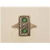 Image 1 : vintage emerald and diamond ring In 14K white gold, the rectangular top is set with two round eme...