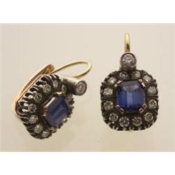 sapphire and diamond cluster drop earrings In 18K white gold, with European style backs for pierc...